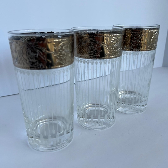 Culver Silver Rimmed Tyrol Highball Set of 3 Vintage 1960's Glasses - Picture 2 of 7